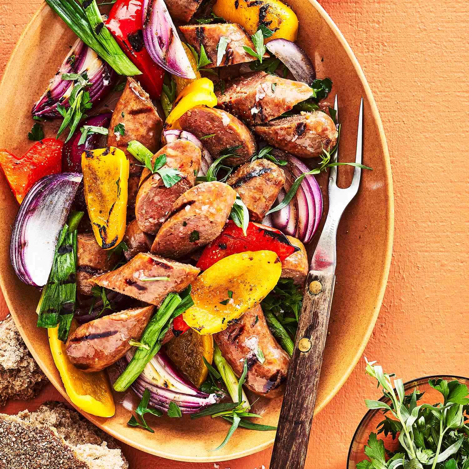 Grilled Sausage, Peppers & Onions with Herb Vinaigrette