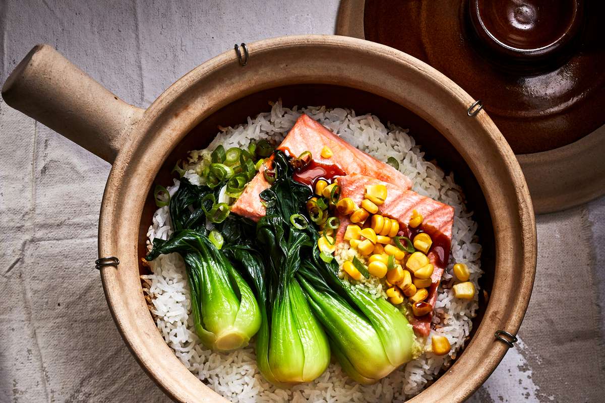 Ginger Crispy Rice with Salmon and Bok Choy