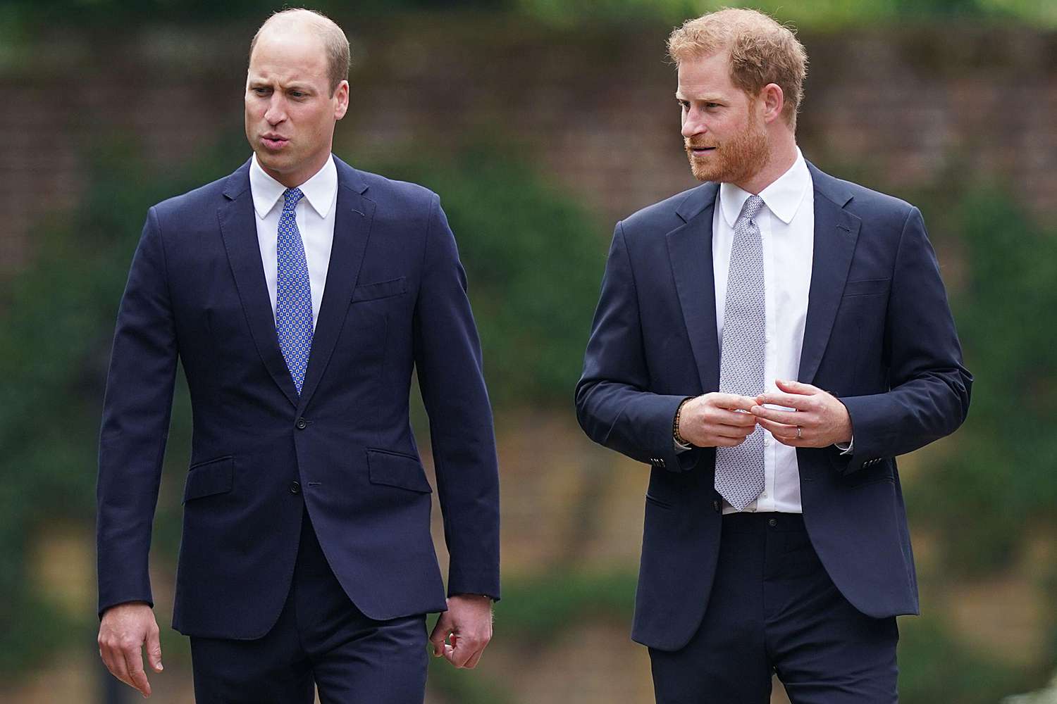 The Duke of Cambridge and Duke of Sussex arrive for the unveiling of a statue they commissioned of their mother Diana, Princess of Wales