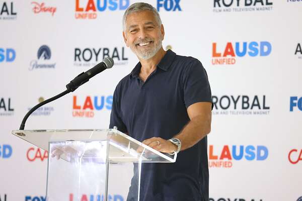 George Clooney, Founder of Roybal Film and Television Advisory Board, speaks onstage during Roybal Film and Television Magnet Open House