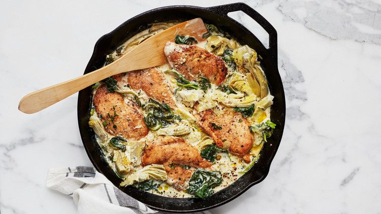 Creamy Lemon Chicken with Spinach and Artichokes Recipe | Martha Stewart