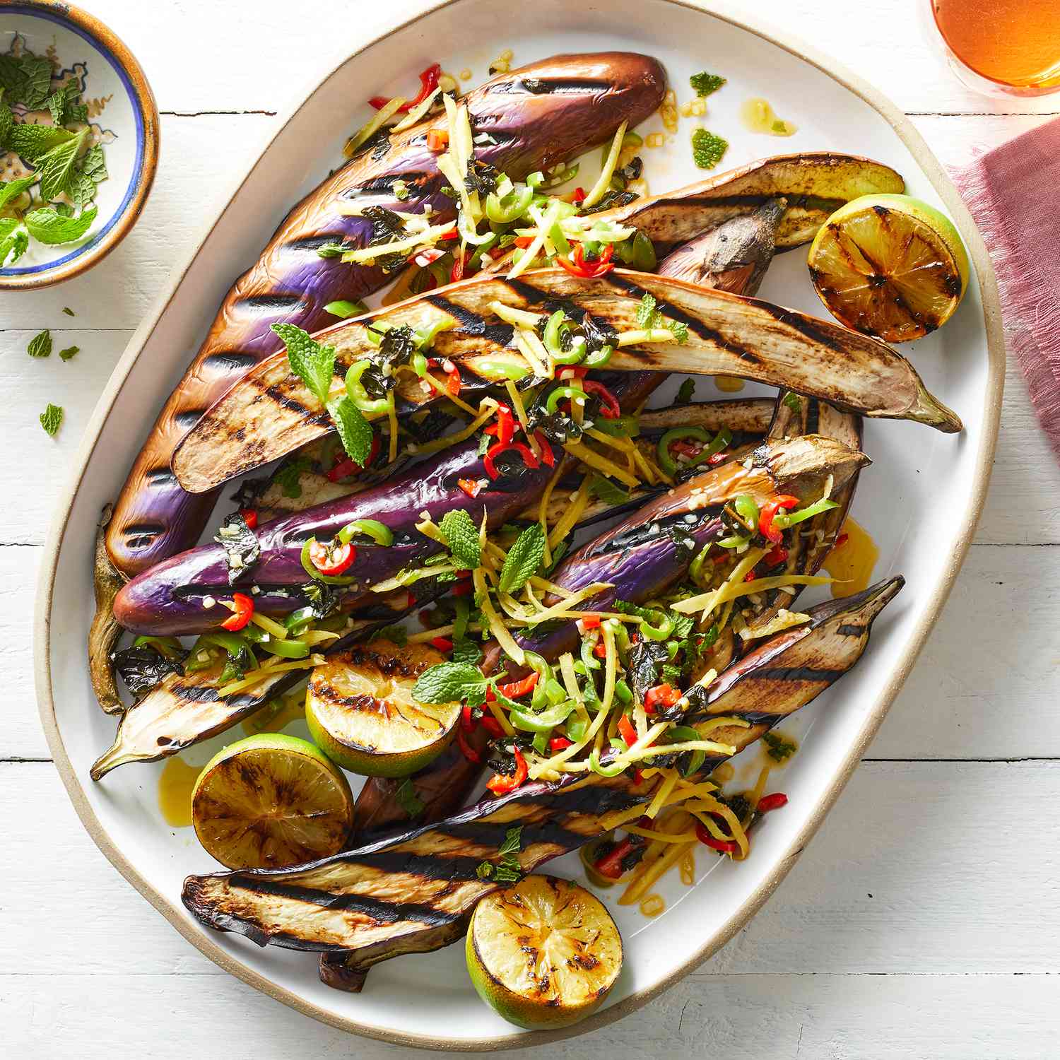 Grilled Japanese Eggplant with Fried Chiles & Mint