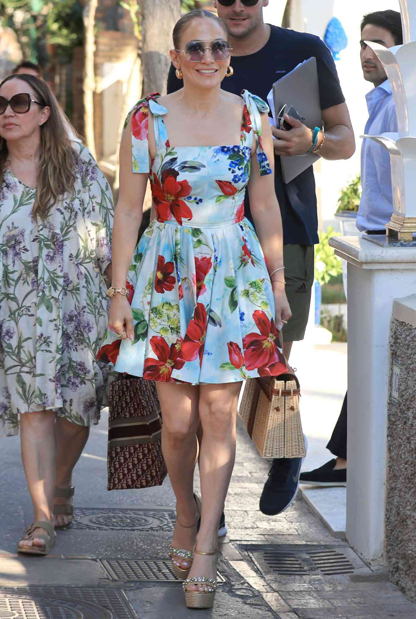 Jennifer Lopez Is Fabulous in Florals During Afternoon Lunch Outing in Capri