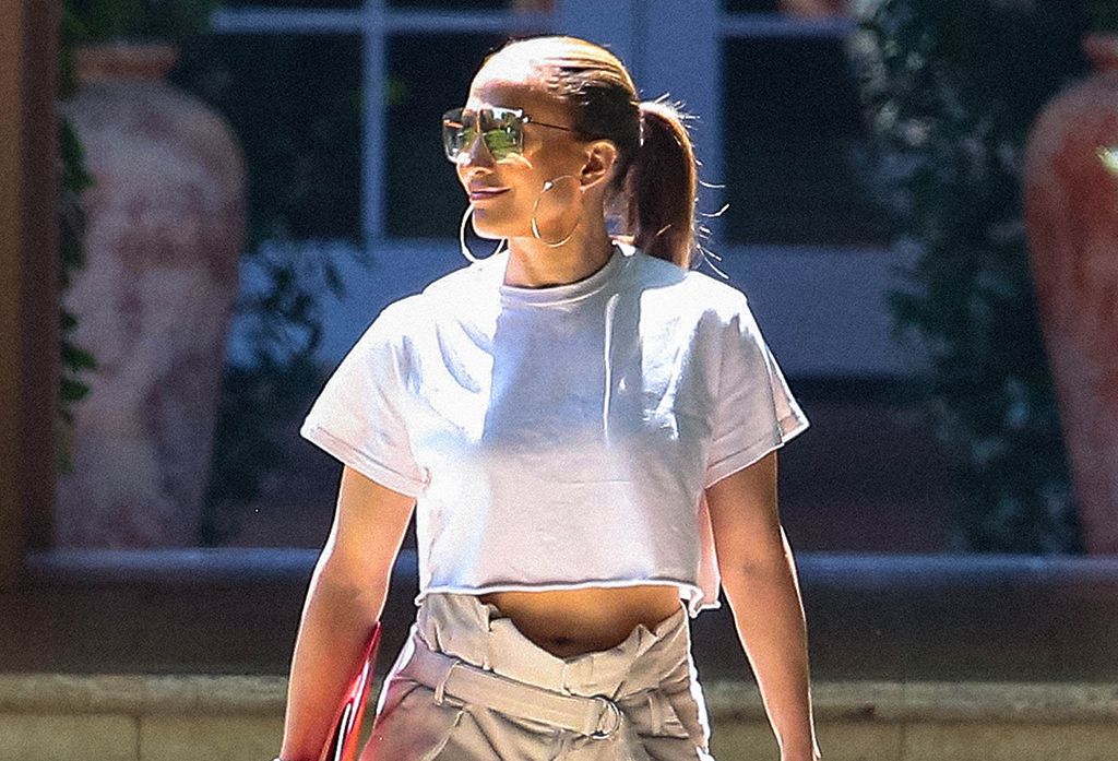 Jennifer Lopez Wore Oversized Corduroy Paperbag Pants with the Summer Top Everyone Should Have in Their Closet