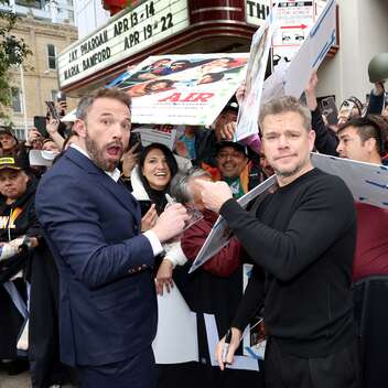 Ben Affleck (L) and Matt Damon attend the world premiere of "Air" at the Paramount Theatre during the 2023 SXSW Conference And Festival