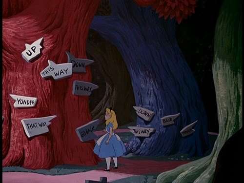 Picture of Alice in Wonderland Which Way Signs