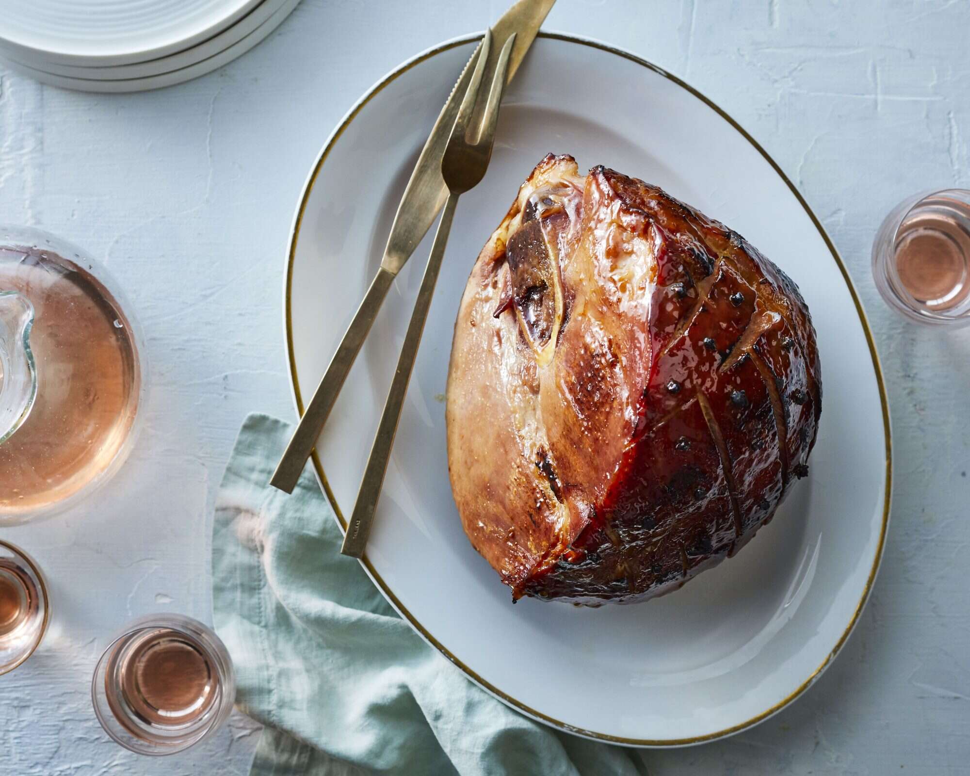 Holiday Baked Ham with Charred Pineapple Bourbon Glaze