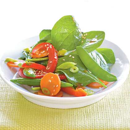 Watercress & Sugar Snap Salad with Warm Sesame-Shallot Vinaigrette