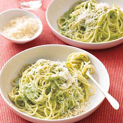 Spaghetti with Creamy Broccoli Pesto Recipe | MyRecipes