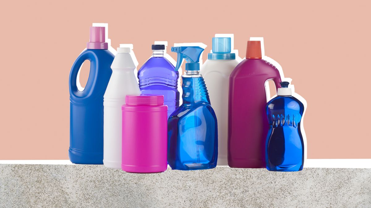 Plastic bottles of chemical cleaning products