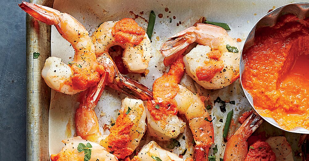 Roasted Gulf Shrimp with Romesco Sauce Recipe | MyRecipes