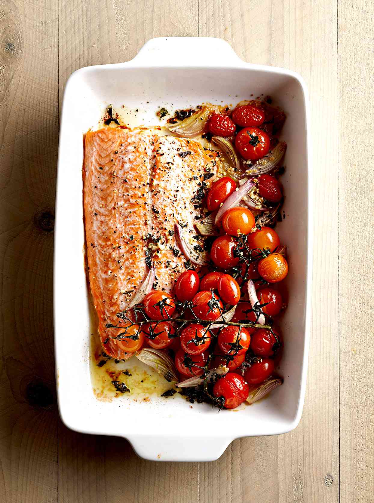 Salmon with Roasted Tomatoes and Shallots