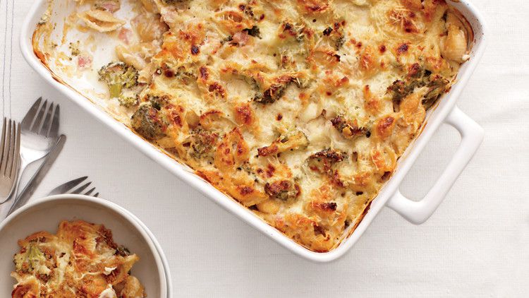 Baked Shells and Broccoli with Ham and Cheesy-Creamy Cauliflower Sauce ...