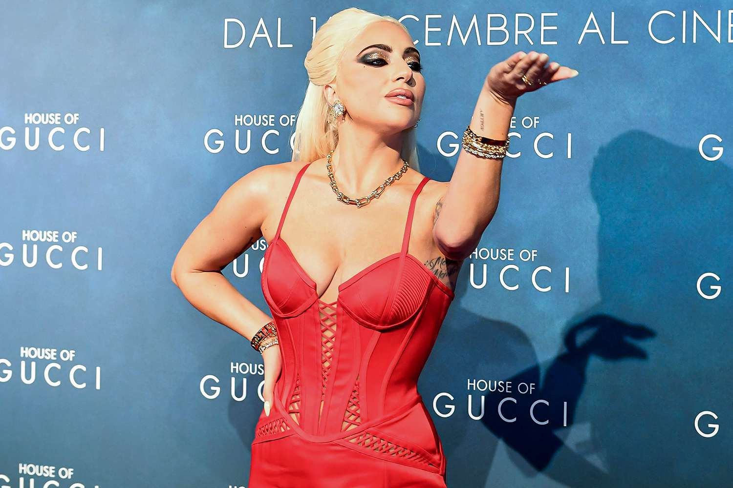 Lady Gaga on the red carpet of the premiere of movie 'House of Gucci', in Milan, Italy, 13 November 2021.