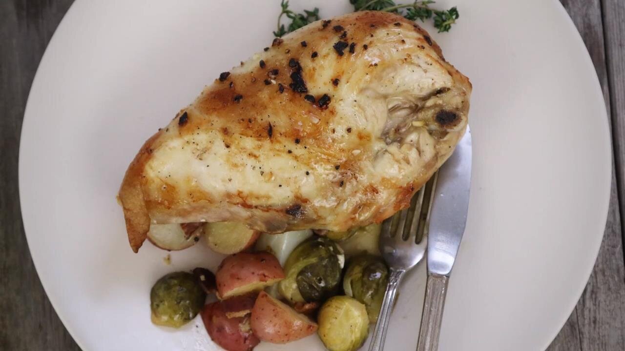 Pan Roasted Chicken With Lemon Garlic Brussels Sprouts And Potatoes Recipe Allrecipes