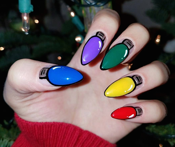 A Nail Artist Seriously Sleighed This Colorful Christmas Lights Nail Art Hellogiggles