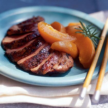 Rosemary Rubbed Duck Breast Caramelized Apricots Recipe Myrecipes