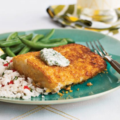 Cornflake Crusted Halibut With Chile Cilantro Aioli Recipe Myrecipes