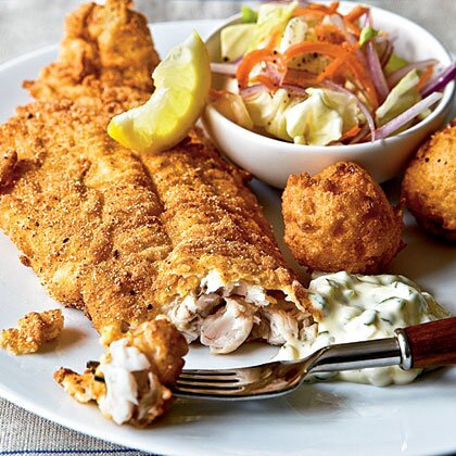 Fried Catfish With Hush Puppies Tartar Sauce Recipe Myrecipes