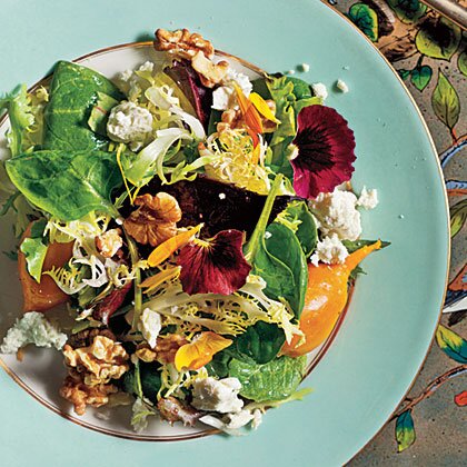 Beets With Walnuts Goat Cheese Baby Greens Recipe Myrecipes