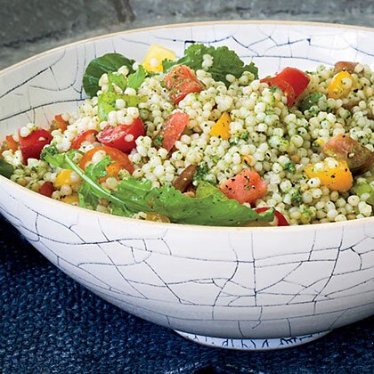 Israeli Couscous Tomato Salad With Arugula Pesto Recipe Myrecipes