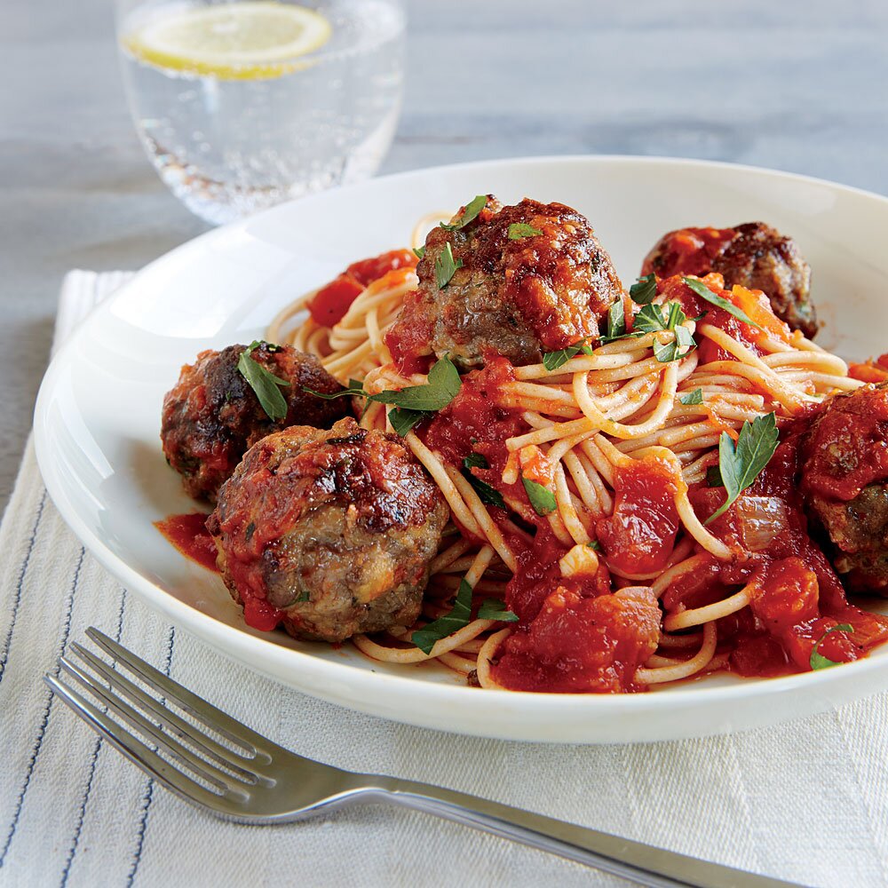 Spaghetti And Meatballs In Tomato Basil Sauce Recipe Myrecipes