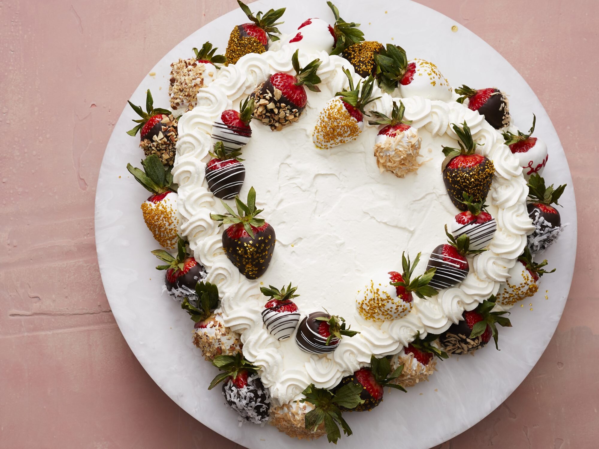 Valentine S Day Cake With Chocolate Covered Strawberries Recipe Myrecipes