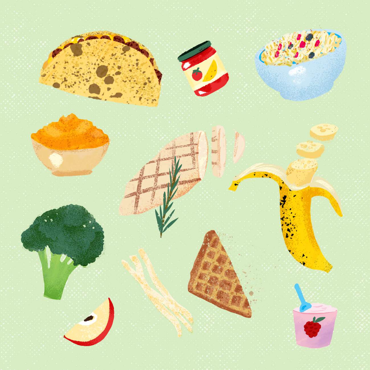 illustration of food items for ages 1-3