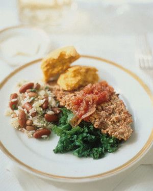 Pecan-Crusted Catfish with Wilted Greens and Tomato Chutney 