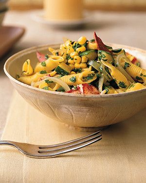 Penne with Lobster, Corn, Zucchini, and Arugula 