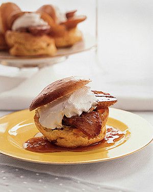 Profiteroles with Whipped Coconut Cream and Caramelized Bananas 