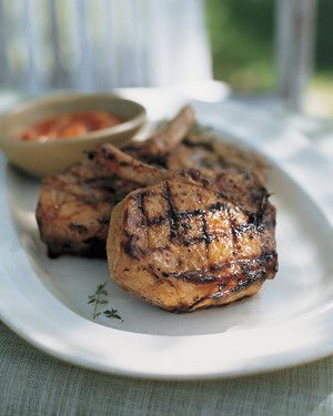 Grilled Pork Chops with Peach-Tomato Barbecue Sauce 