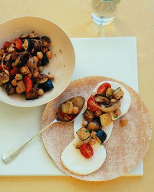 Roasted Eggplant, Zucchini, and Chickpea Wraps 