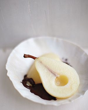 Poached Pears with Dark Chocolate 