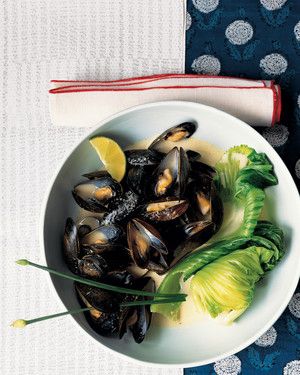 Mussels and Wrapped Heart Mustard with Coconut Green-Curry Broth 