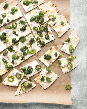 Padron Peppers Scattered on Lavash with Cheese 