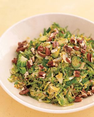 Shredded Brussels Sprouts with Pecans and Mustard Seeds 