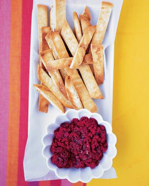 Beet and Almond Dip with Toasted Pita Strips 