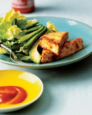 Spicy, Crisp Tofu on Mint-Avocado Salad 