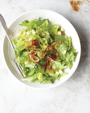 Escarole Salad with Green Apple Vinaigrette and Crispy Shallots 