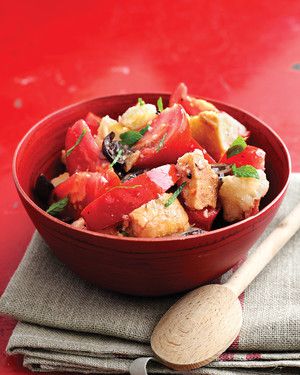 Tomato Bread Salad with Olives and Mint 
