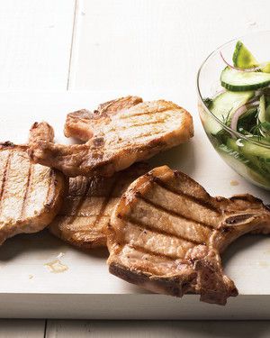 Grilled Pork Chops with Cucumber-Dill Salad 