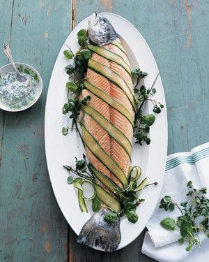 Poached Salmon with Cucumber, Cress, and Caper Sauce 