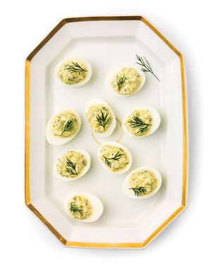 Deviled Eggs with Cucumber, Dill, and Capers 