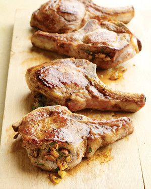 Pork Chops with Apricot-Almond Stuffing 
