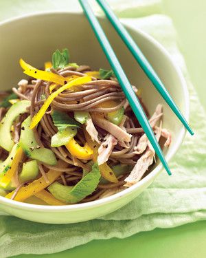 Cold Soba-Noodle Salad with Chicken, Peppers, and Cucumber 