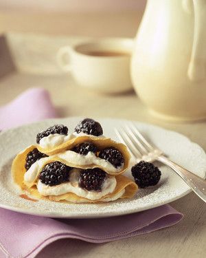 Cornmeal Crepes with Fresh Buttermilk Cheese and Blackberries 
