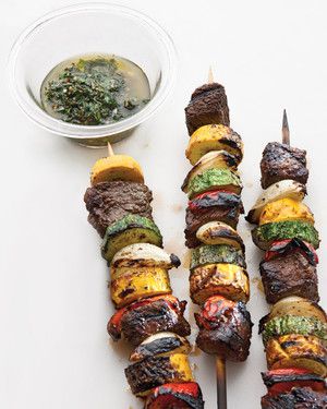 Sirloin and Summer-Vegetable Kebabs with Chimichurri 