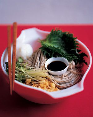 Japanese Salad with Shiso Leaves, Sake, and Soba Noodles 