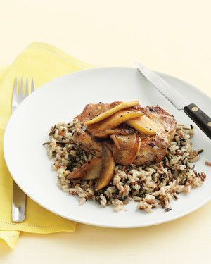 Pork Chop with Saut&eacute;ed Apples and Wild Rice